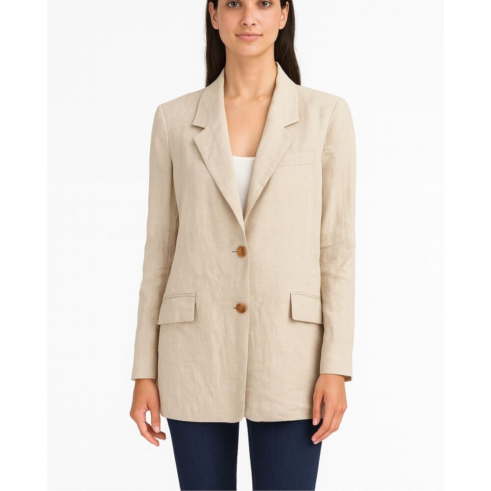 Flat White Linen Blazer Jacket Beige Minimalist 2 Button Large